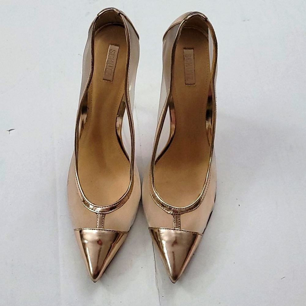Schutz mesh metallic cap toe pump